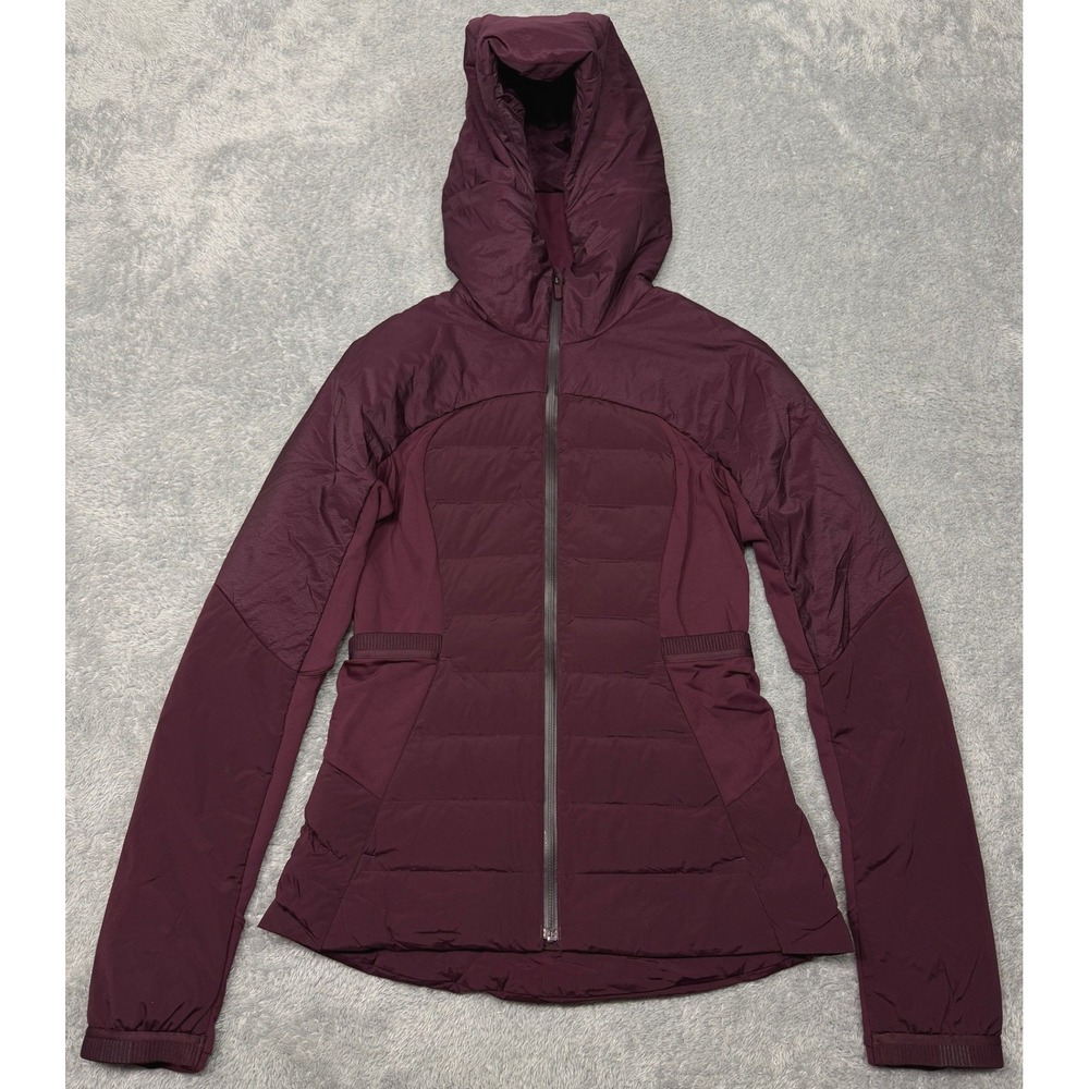Lululemon Jacket Womens 6 Maroon Red Down For It All Hooded Puffer 700 Fill